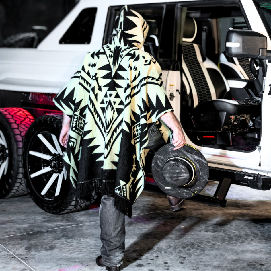 Hooded Aztec Black Poncho