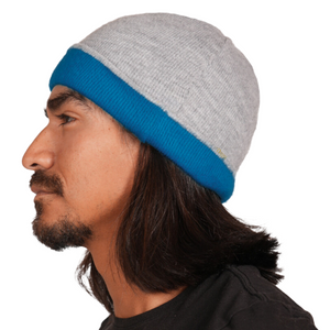 REVERSIBLE Alpaca Wool Brushed Beanie. Blue/Gray