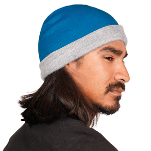 REVERSIBLE Alpaca Wool Brushed Beanie. Blue/Gray