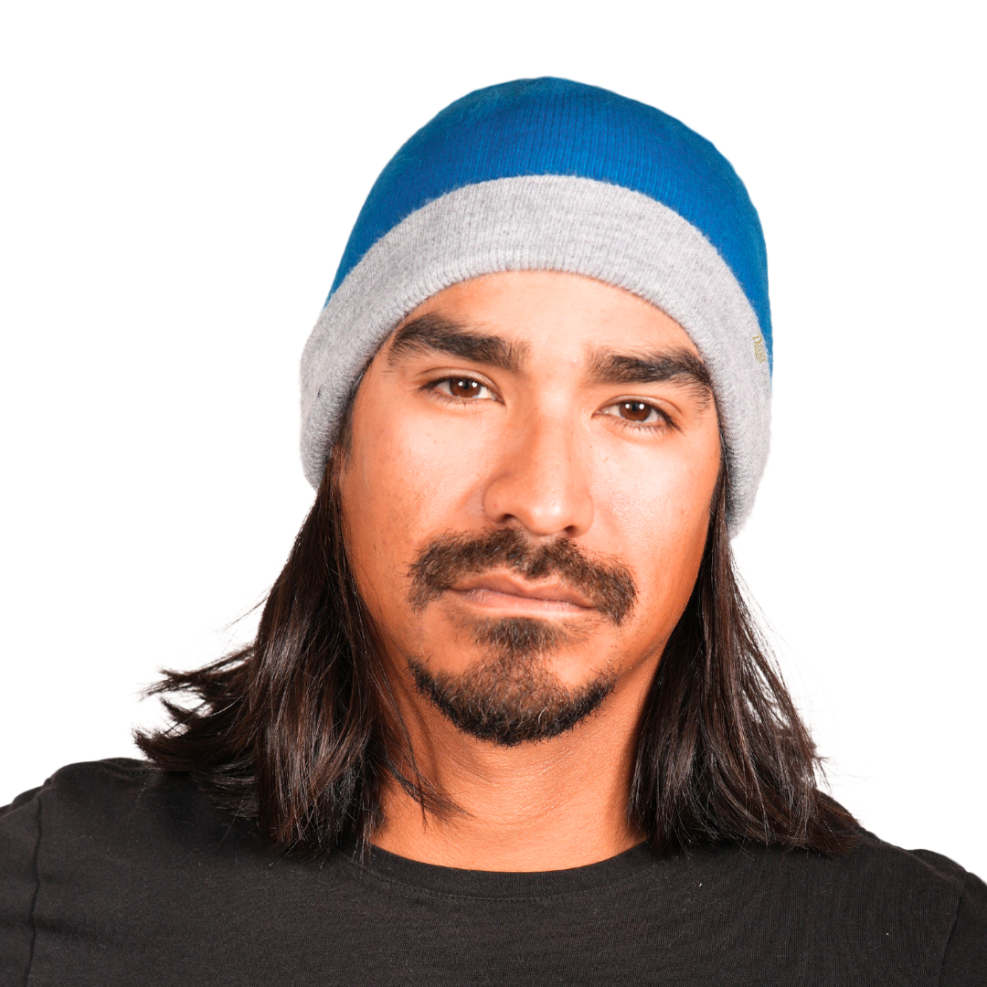 REVERSIBLE Alpaca Wool Brushed Beanie. Blue/Gray