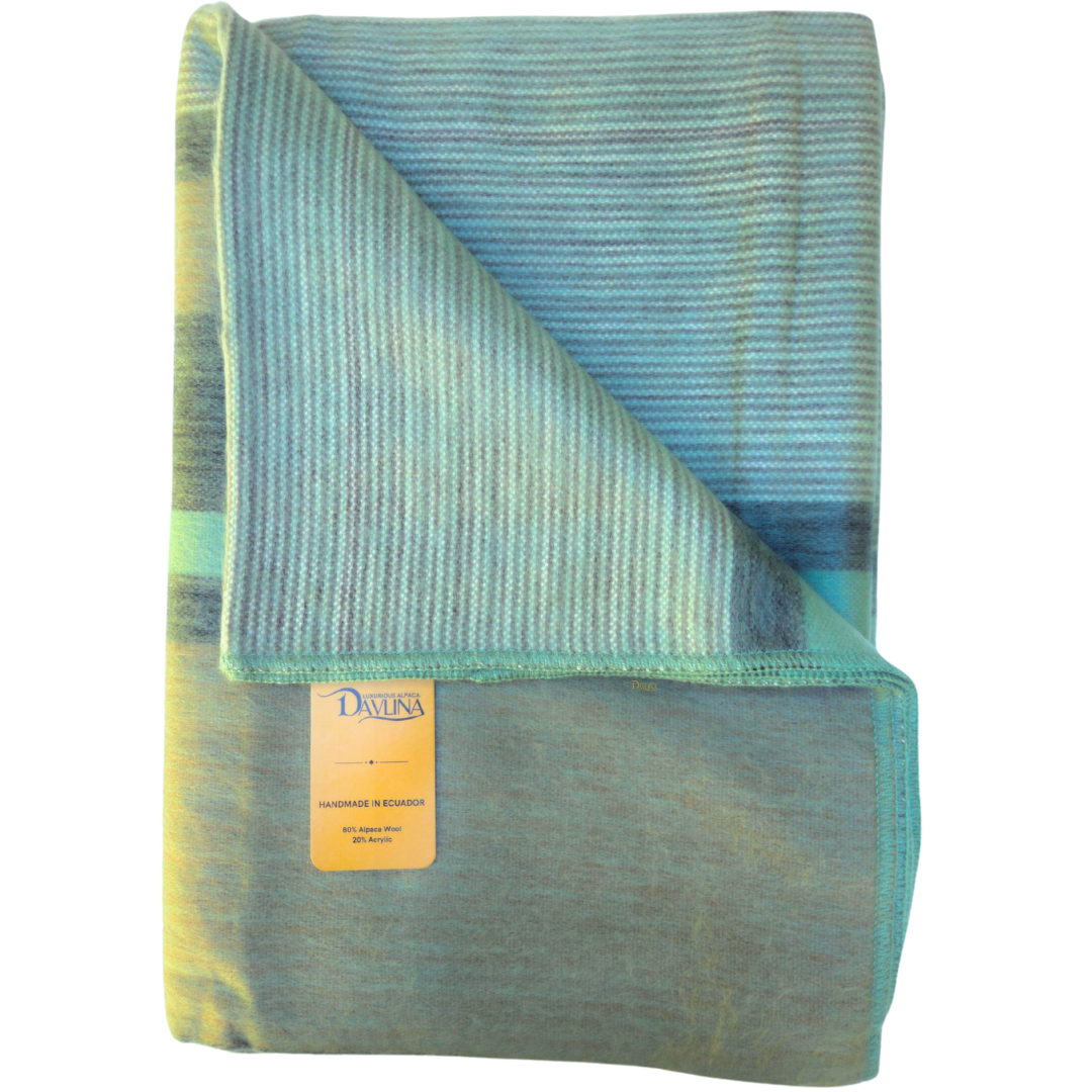 Alpaca Wool Blanket (98"x65"), Light Weight, Soft and Warm - Green