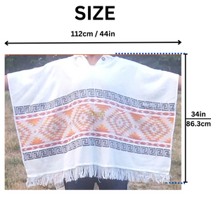 Alpaca Wool Poncho Hooded - Lightweight, handmade in Ecuador - White