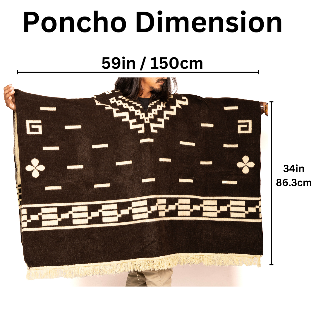 Iconic Western Film Inspired Alpaca Wool Poncho: DARK BROWN