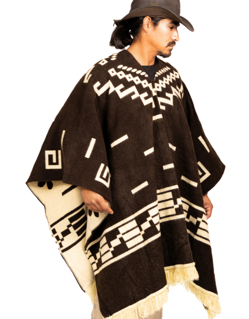 Iconic Western Film Inspired Alpaca Wool Poncho: DARK BROWN