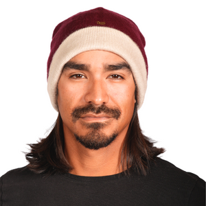 REVERSIBLE Alpaca Wool Brushed Beanie. Burgundy/Cream