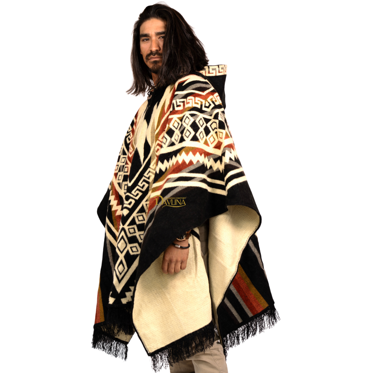 Aztec Rug Poncho Alpaca Wool Poncho, Aztec Pattern Hooded, Handmade in Ecuador – DAVLINA