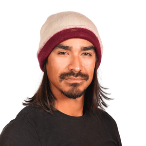 REVERSIBLE Alpaca Wool Brushed Beanie. Burgundy/Cream