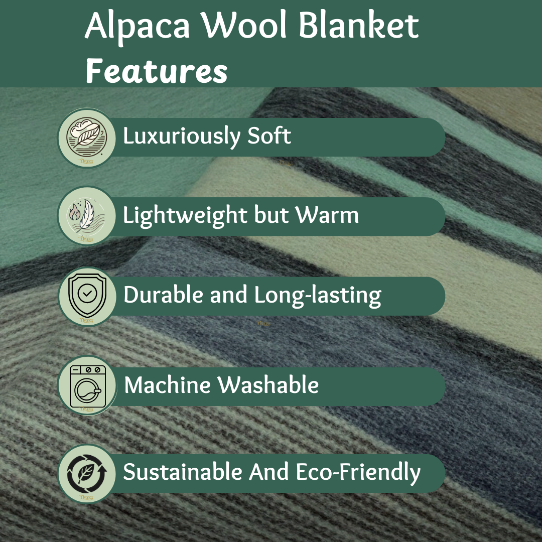 Alpaca Wool Blanket (98"x65"), Light Weight, Soft and Warm - Green