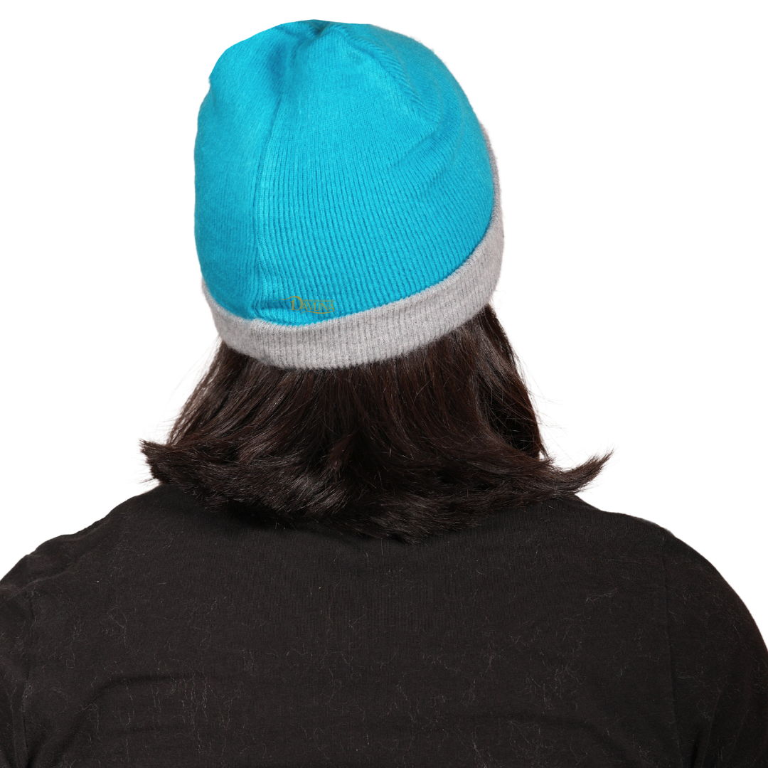 REVERSIBLE Alpaca Wool Brushed Beanie. Blue/Gray