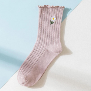 Daisy Embroidered Cute Cotton Blend Socks - 6 Colors To Choose From