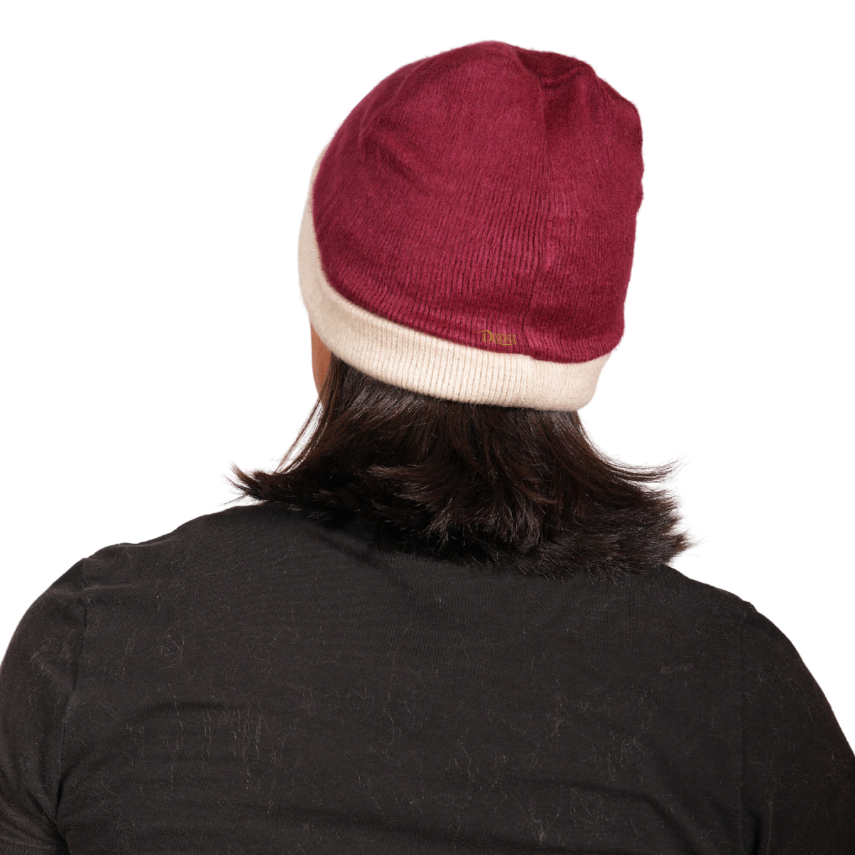 REVERSIBLE Alpaca Wool Brushed Beanie. Burgundy/Cream