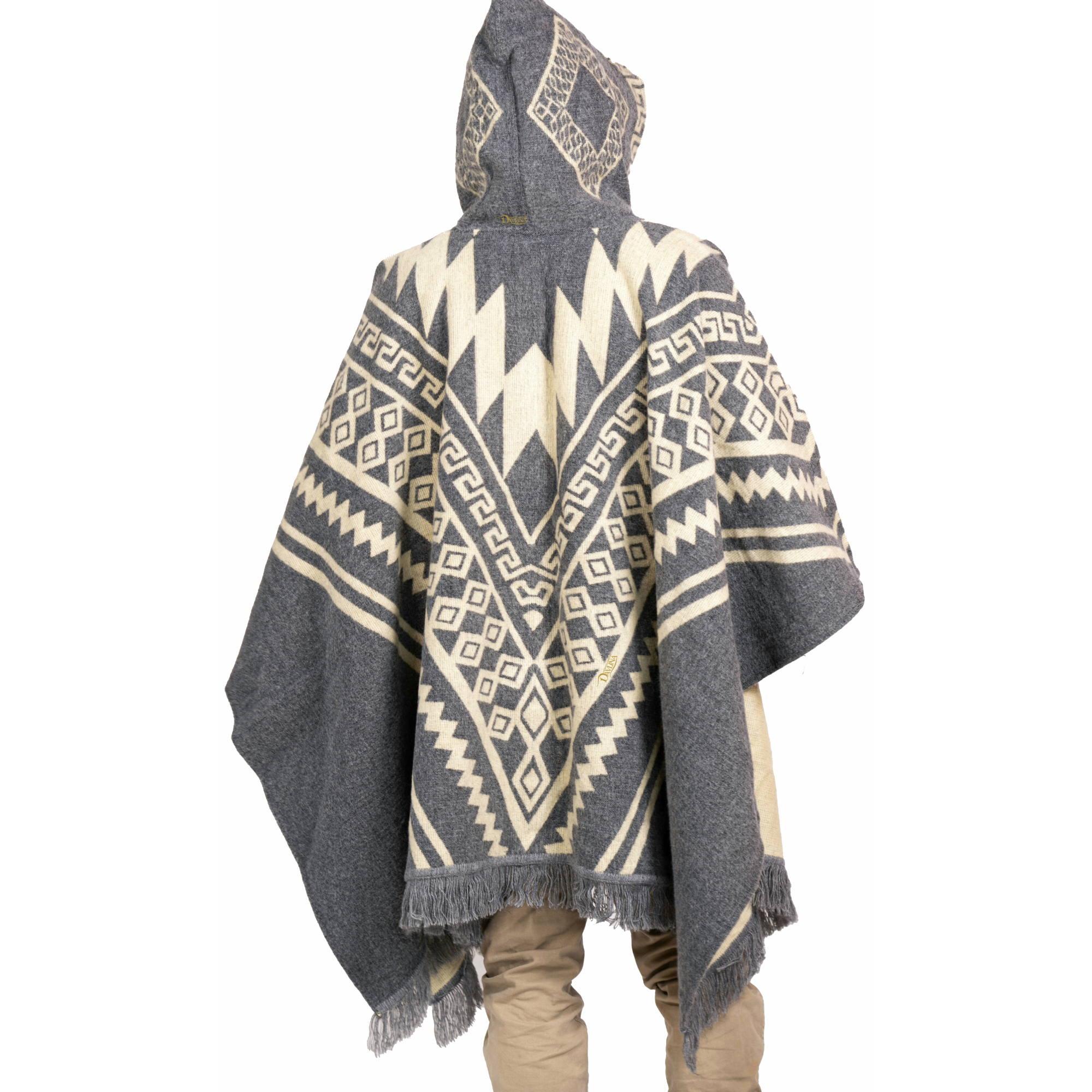 Aztec Rug Poncho ALPACA Wool Poncho: GRAY - Thick with Aztec Pattern and Hooded , Uniqu ...