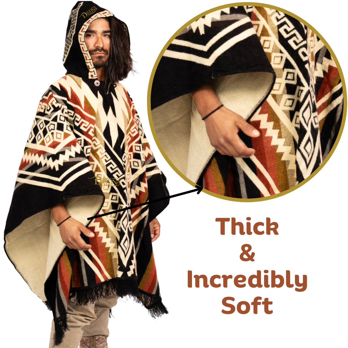 Aztec Rug Poncho Alpaca Wool Poncho, Aztec Pattern Hooded, Handmade in Ecuador – DAVLINA