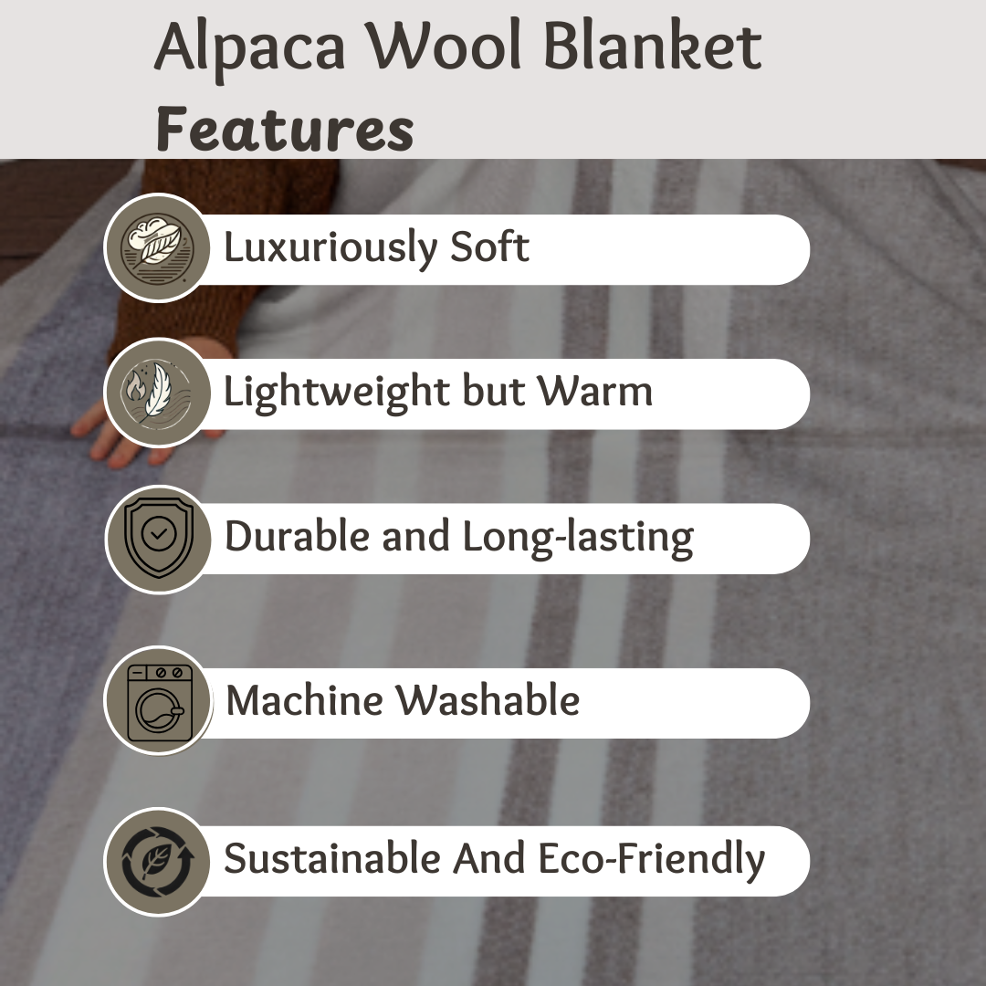 Alpaca Wool Blanket (99"x67"), Queen Size, Light Weight, Soft and Warm - Gray Varicolored