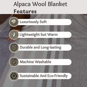 Alpaca Wool Blanket (99"x67"), Queen Size, Light Weight, Soft and Warm - Gray Varicolored