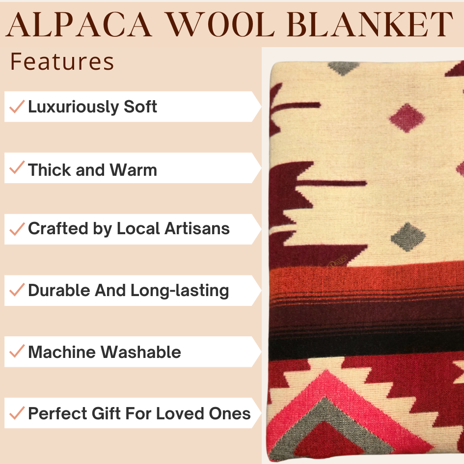 Alpaca Wool Blanket | REVERSIBLE 2 in 1 | 90" x 77" | Thick, Ultra Soft, Breathable and Hypoallergenic | Non-Itchy or Scratchy | Made in Ecuador