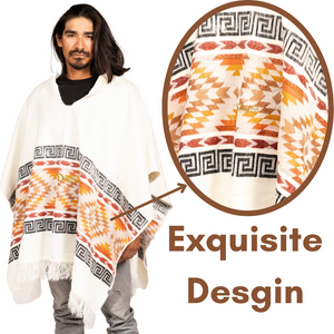 Alpaca Wool Poncho Hooded - Lightweight, handmade in Ecuador - White