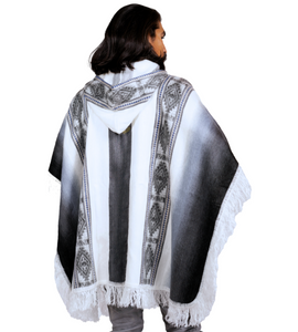 Alpaca Wool Poncho Hooded -  - Bluish Gray - Lightweight, handmade in Ecuador