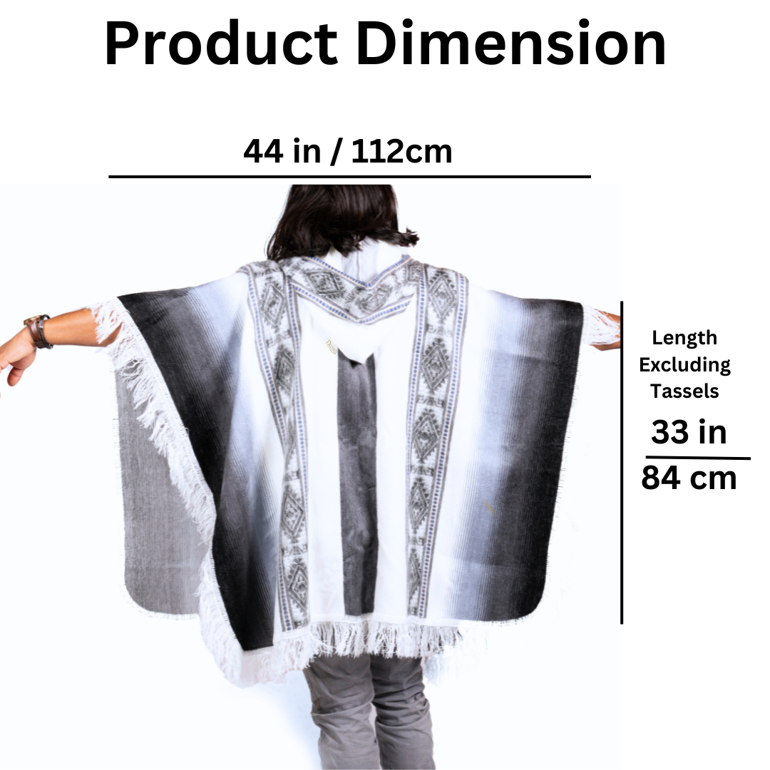 DAVLINA Alpaka Wollponcho Mit Kapuze - Handgefertigter Poncho Mit Aztekenmuster Aus Ecuador