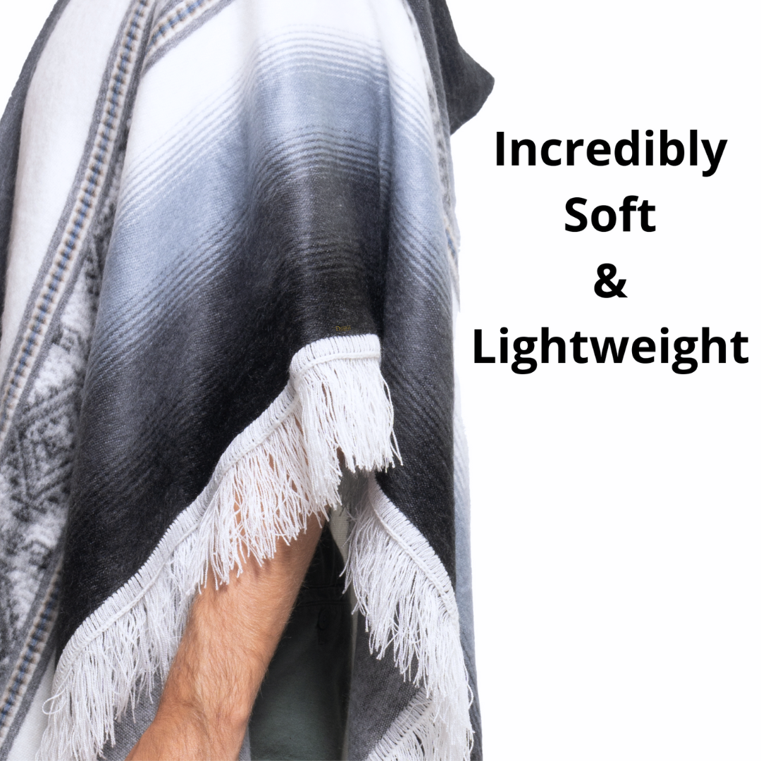 Alpaca Wool Poncho Hooded -  - Bluish Gray - Lightweight, handmade in Ecuador