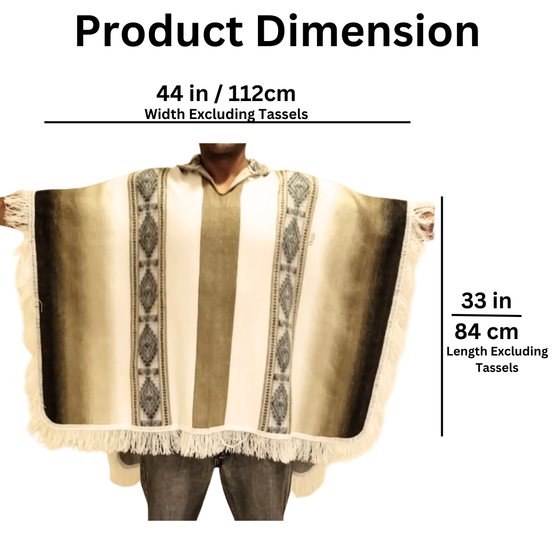 Alpaca Wool Poncho Hooded - Lightweight, Unique and handmade in Ecuador - Brown