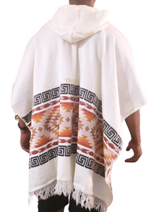 Alpaca Wool Poncho Hooded - Lightweight, handmade in Ecuador - White