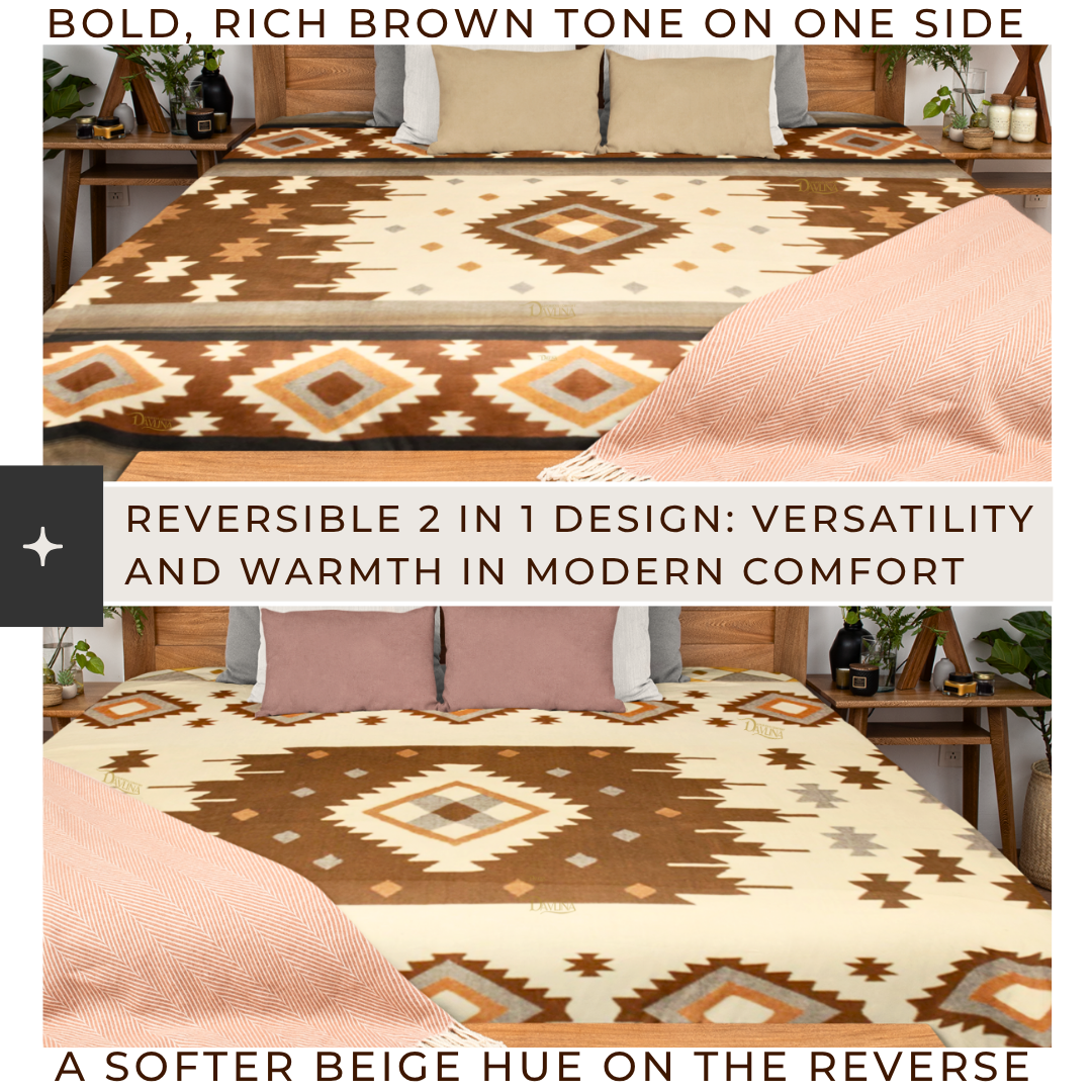 Alpaca Wool Blanket | REVERSIBLE 2 in 1 | 95" x 79" | Thick, Ultra Soft, Breathable and Hypoallergenic | Non-Itchy or Scratchy | Made in Ecuador