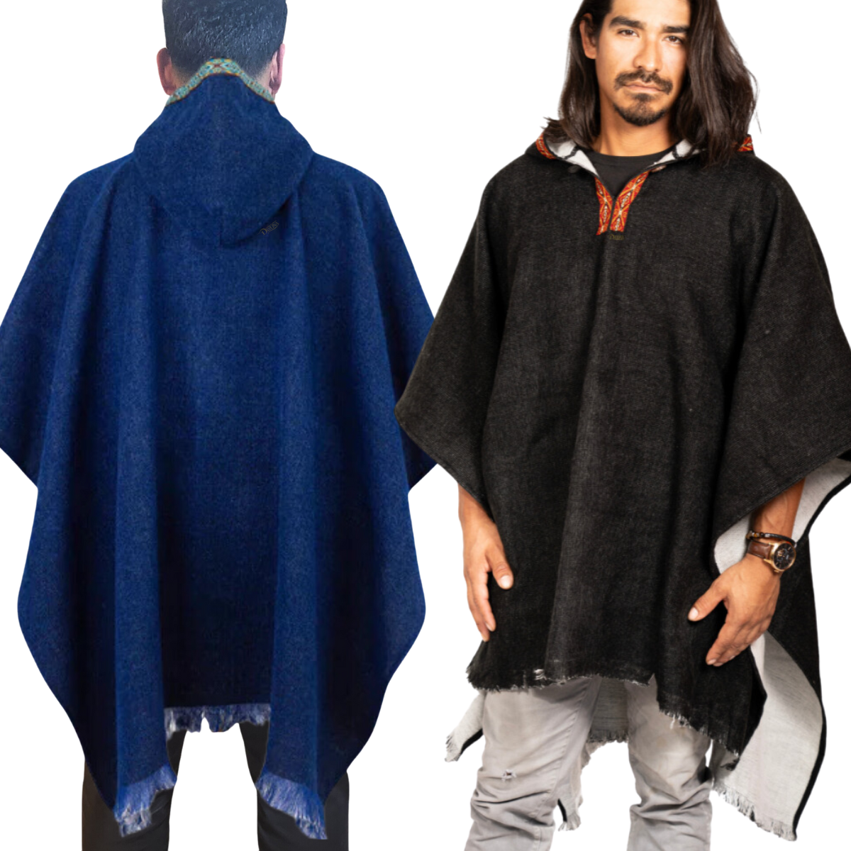 ALPACA Wool Poncho: Solid Colors - Thick and Hooded , Unique and made in Ecuador.