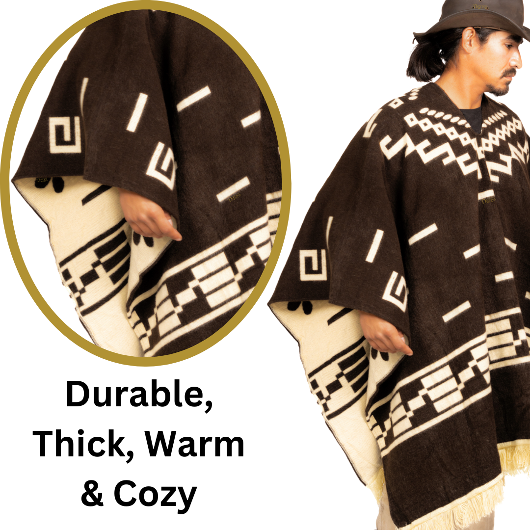 Iconic Western Film Inspired Alpaca Wool Poncho: DARK BROWN