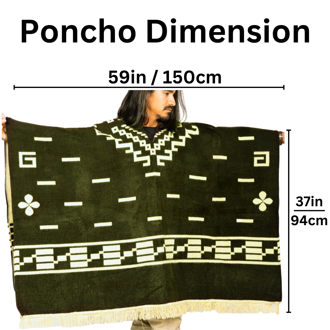 Iconic Western Film Inspired Alpaca Wool Poncho - Olive Green