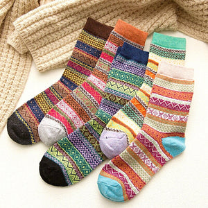 5 PAIRS of Cashmere Wool Blend Vintage and Bohemian Socks - DAVLINA