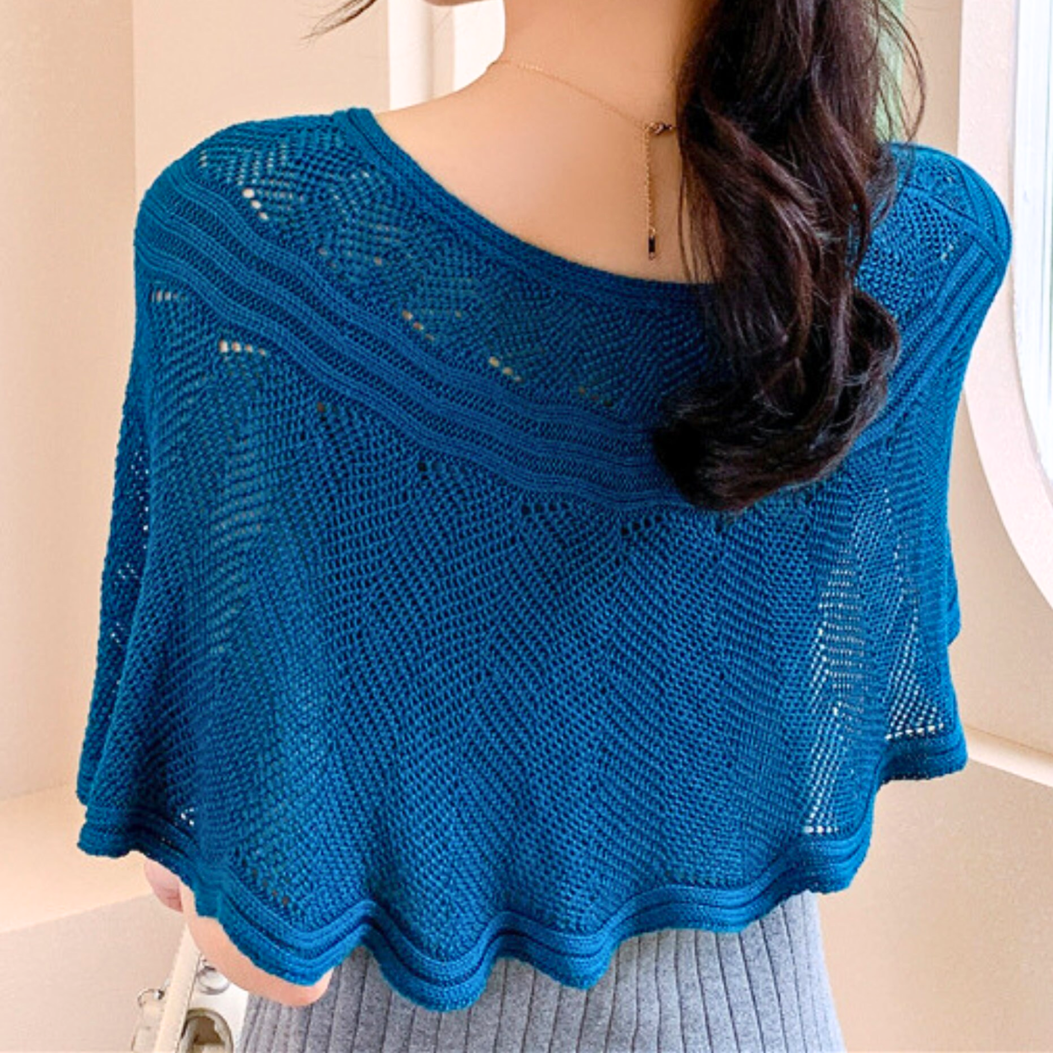 Stylish Crochet Designed Chic Shawl Poncho - Small