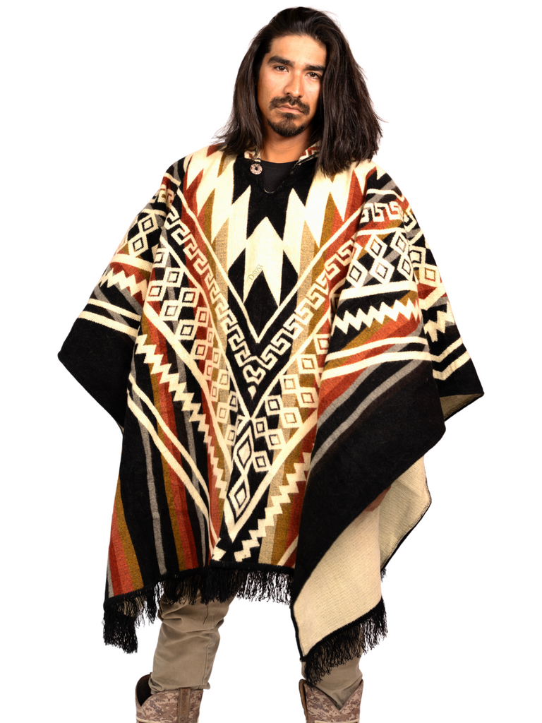 Aztec Rug Poncho Alpaca Wool Poncho, Aztec Pattern Hooded, Handmade in Ecuador – DAVLINA