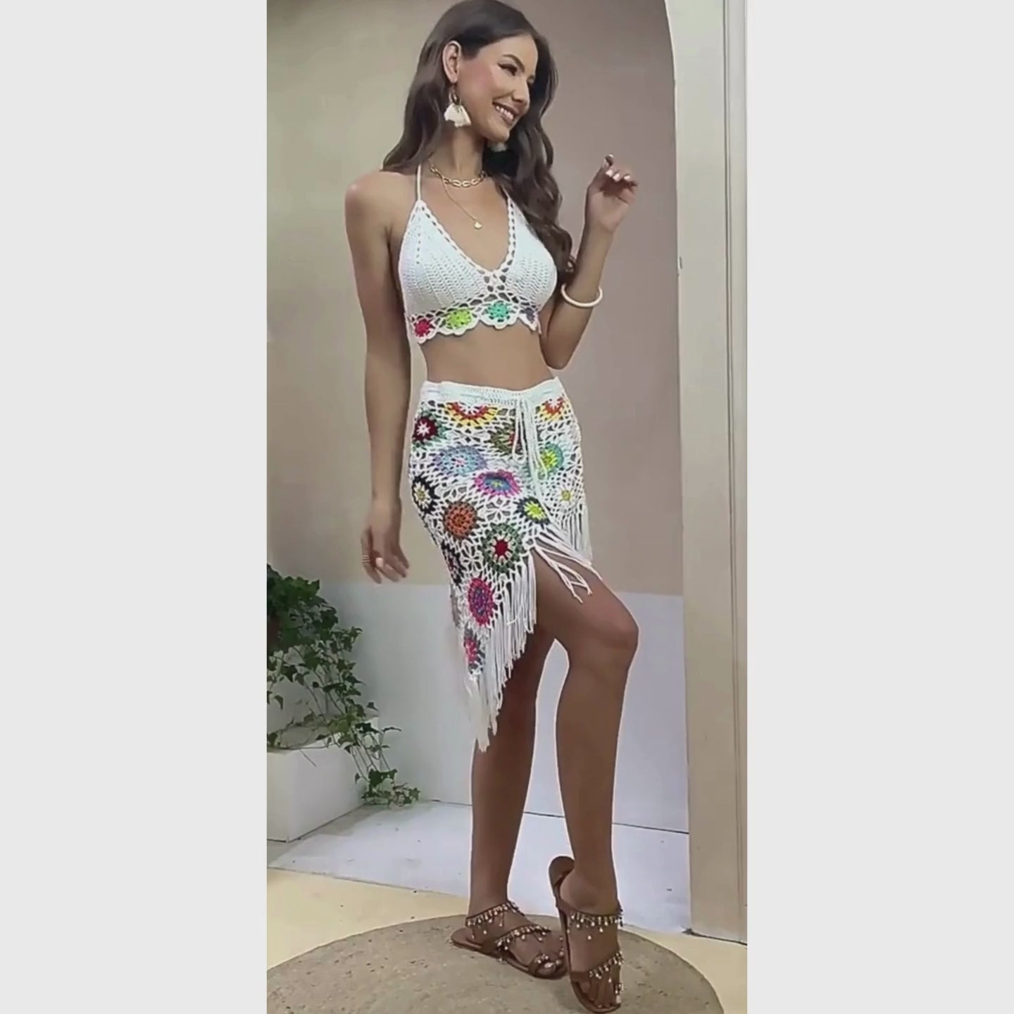 Chic, stylish Beach Bikini Cover up SET, Crochet Design, tassel beach Cover-up