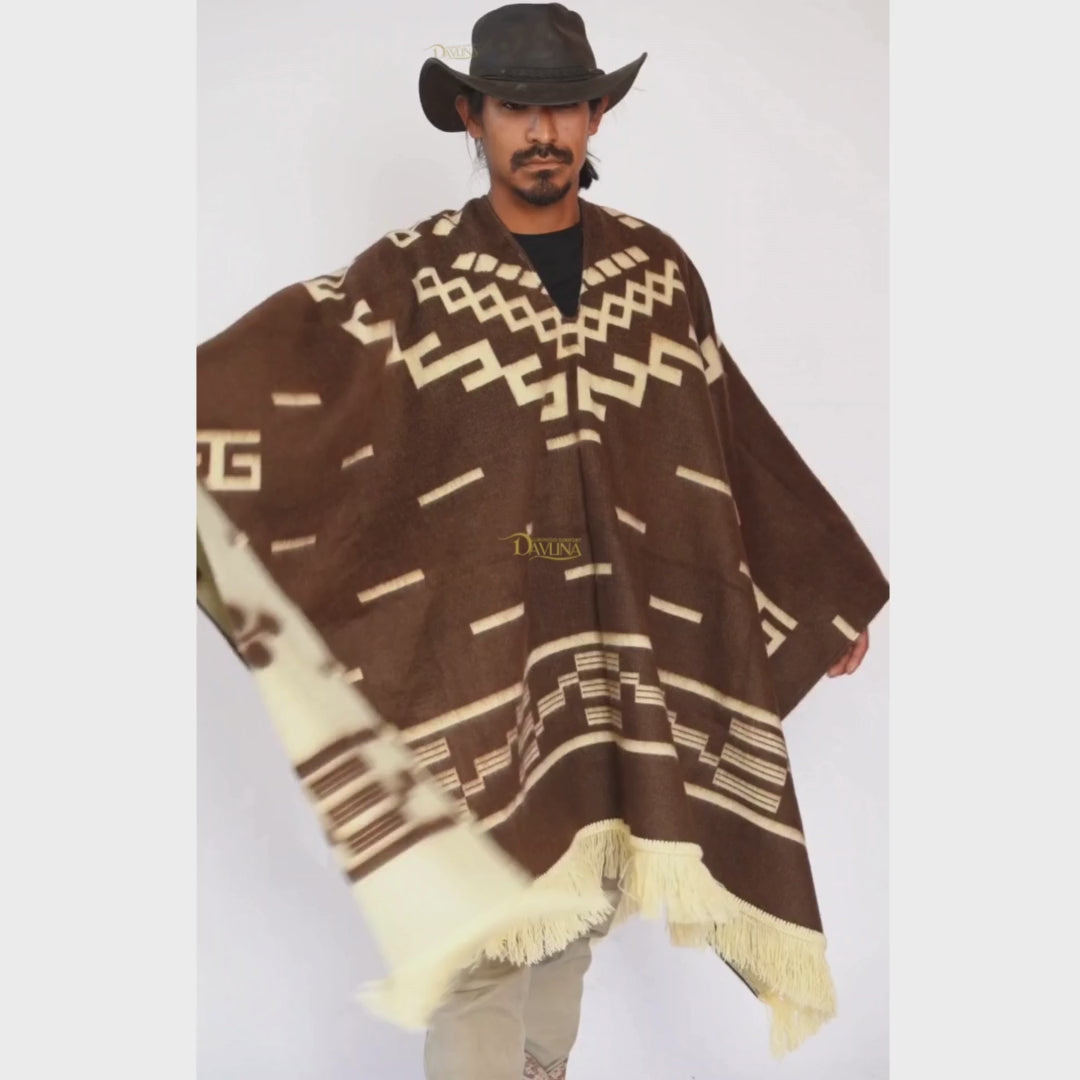 Iconic Western Film Inspired Alpaca Wool Poncho: Brown - Western Style and Unique and made in Ecuador