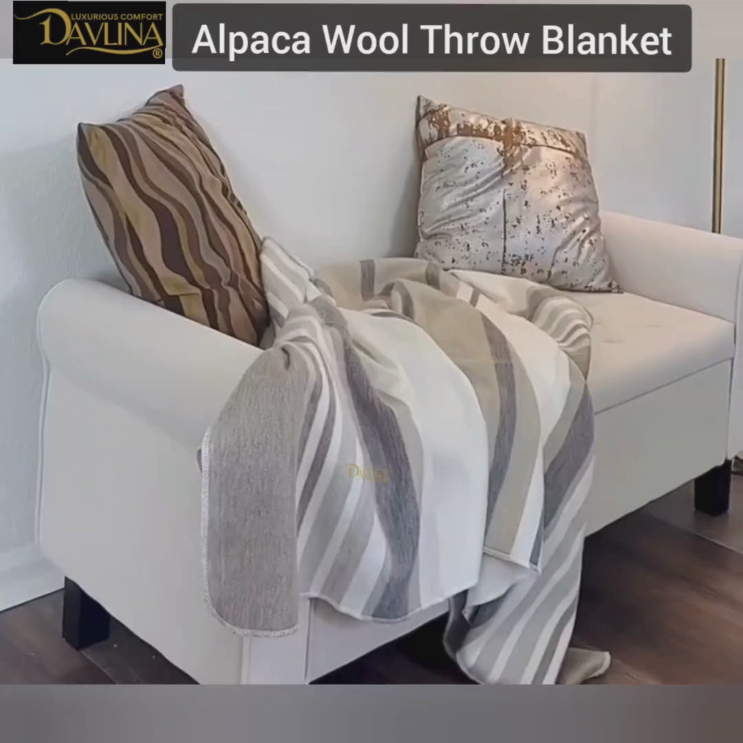 Alpaca Wool Blanket (99"x67"), Queen Size, Light Weight, Soft and Warm - Gray Varicolored