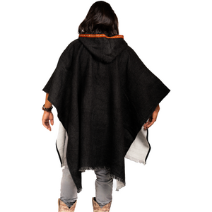 ALPACA Wool Poncho: Solid Black - Thick and Hooded , Unique and Handmade in Ecuador.