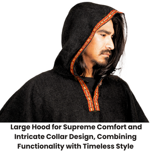 ALPACA Wool Poncho: Solid Black - Thick and Hooded , Unique and Handmade in Ecuador.