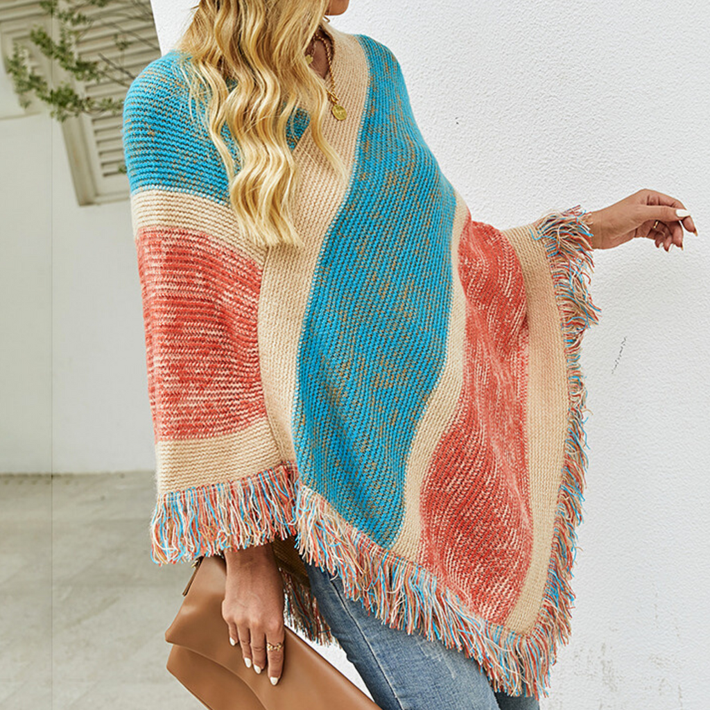 Gorgeous Bohemian tassel knitted Poncho - DAVLINA