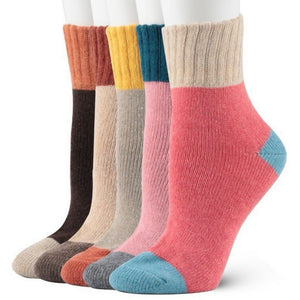 5 PAIRS of Wool Blend Vintage Style, Thick, Warm and Cozy Crew Socks - davlina