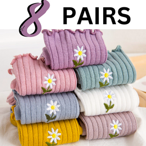 8 PAIRS - Daisy Embroidered Cute Cotton Blend Socks - davlina